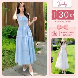 Váy Maxi Nữ Đi Biển Dáng Dài Thiết Kế 2 Dây Bản To Nhún Ngực Vải Lụa Xước Hàn [Lamer Dress]