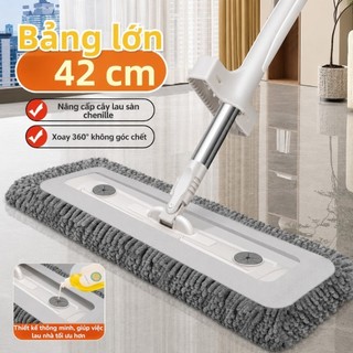 Cây Lau Nhà 42cm Bản Lớn | Cây Lau Nhà Tự Vắt Không Bẩn Tay, Xoay 360, Hút Tóc Mạnh, Tặng 2 Bông Lau