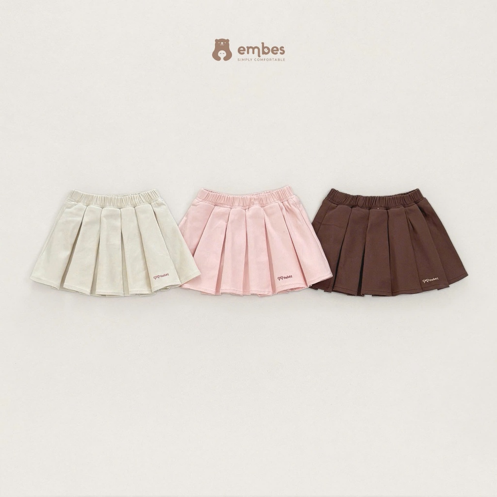 Chân Váy Xếp Ly Chất Cotton Cho Bé Gái Embes Thêu Nơ Hoạ Tiết Dễ Phối Đồ Cho Bé Size Từ 8-18kg