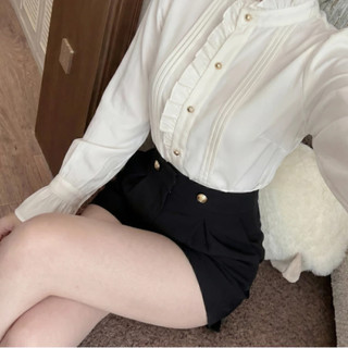 Quần Short Nữ Cạp Cao 2 Khuy Vàng Dáng Xòe - Quần Sooc Tây Tôn Eo Nâng Mông Hack Dáng