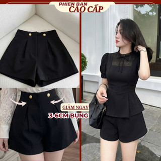 Quần Short Nữ Cạp Cao 2 Khuy Vàng Dáng Xòe - Quần Sooc Tây Tôn Eo Nâng Mông Hack Dáng