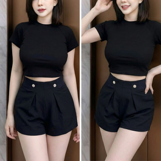Quần Short Nữ Cạp Cao 2 Khuy Vàng Dáng Xòe - Quần Sooc Tây Tôn Eo Nâng Mông Hack Dáng