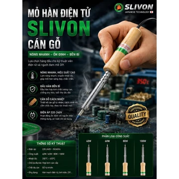 Mỏ Hàn Cán Gỗ SLIVON Công Suất 100W-220V, Mỏ Hàn Điện, Mỏ Hàn Thiếc.