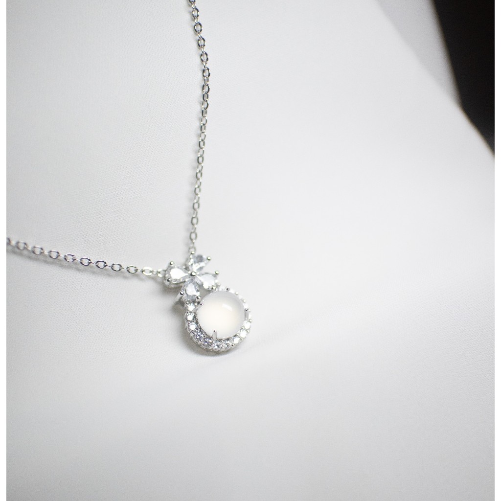 Dây Chuyền Nữ Mạ Bạc Đá Trắng Ánh Trăng Đính Zircon Cao Cấp - Vòng Cổ Bạc Thanh Lịch Phong Cách Tiểu Thư