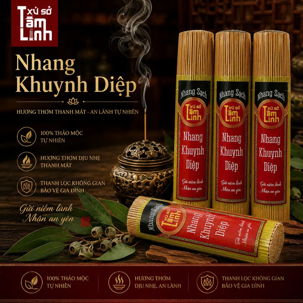 Nhang Sạch Thảo Mộc Xứ Sở Tâm Linh Hữu Cơ 100%, Ít Khói, Dịu Nhẹ Không Cay Mắt, An Toàn Sức Khỏe, Thơm Phòng 30cm