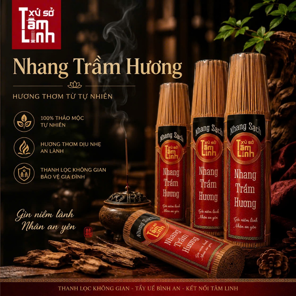 Nhang Sạch Thảo Mộc Xứ Sở Tâm Linh Hữu Cơ 100%, Ít Khói, Dịu Nhẹ Không Cay Mắt, An Toàn Sức Khỏe, Thơm Phòng 30cm