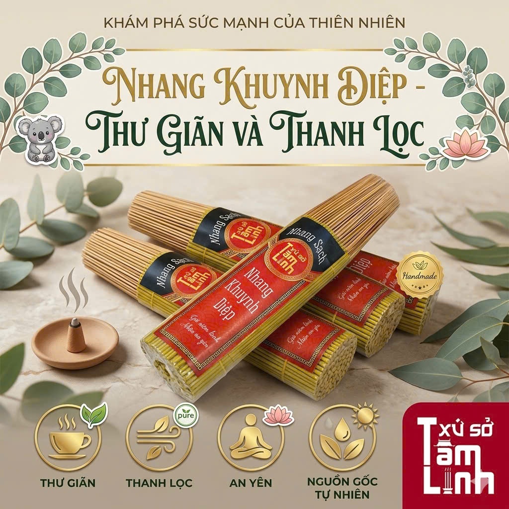 Nhang Sạch Thảo Mộc Xứ Sở Tâm Linh Hữu Cơ 100%, Ít Khói, Dịu Nhẹ Không Cay Mắt, An Toàn Sức Khỏe, Thơm Phòng 30cm