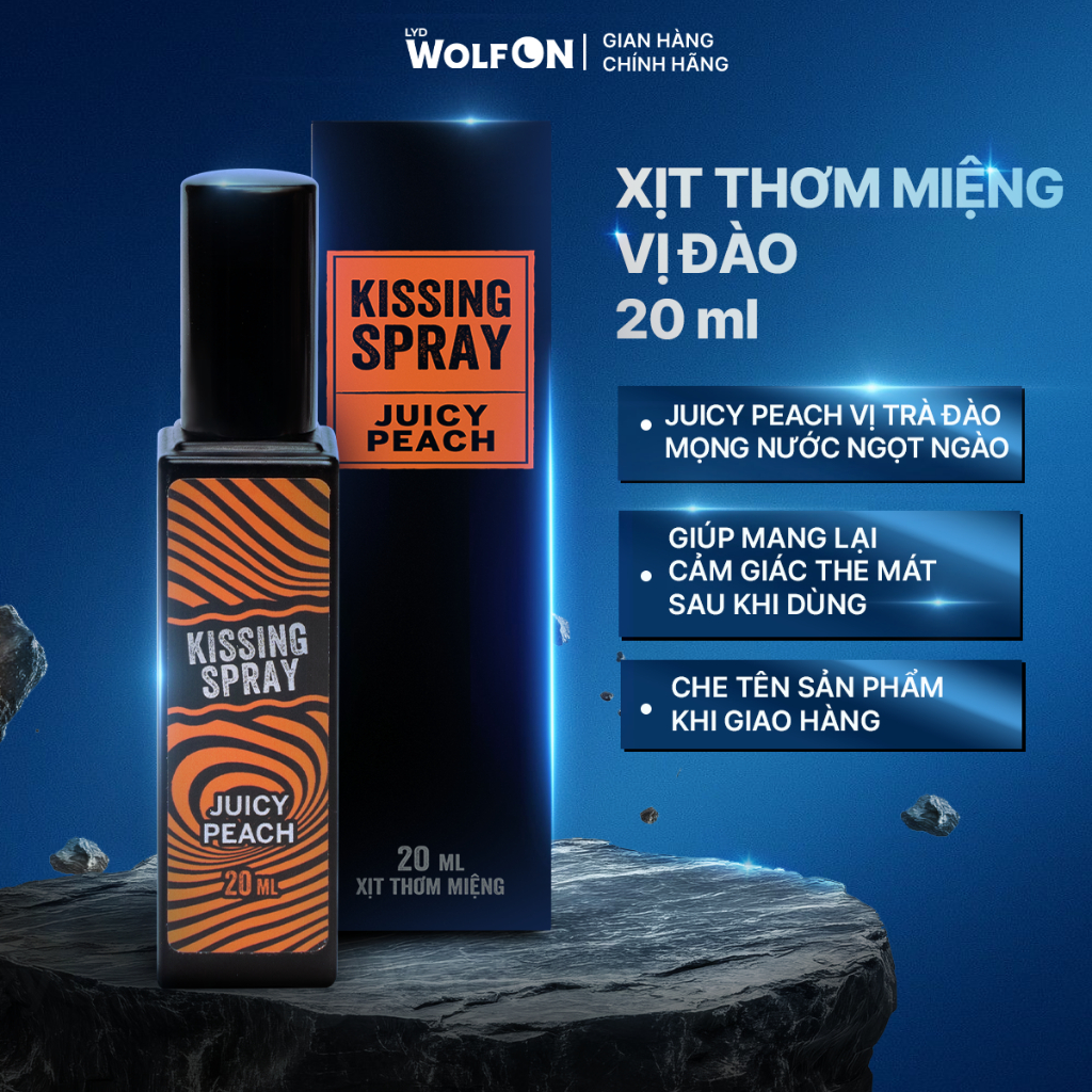 Xịt Thơm Miệng Kissing Spray LYD Wolf ON Hương Juicy Peach Vị Đào Ngọt Ngào Thơm, Mát, Nhỏ Gọn 20ml
