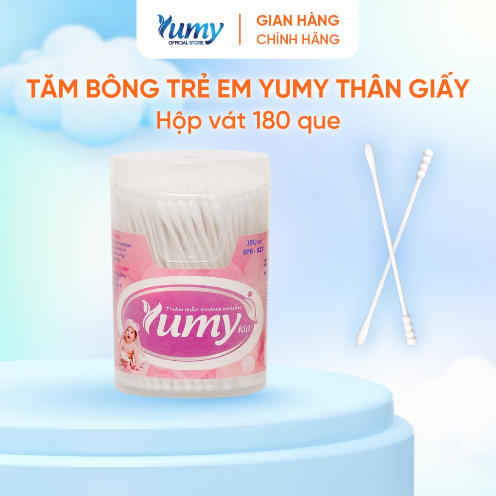 Combo 10 hộp Bông ngoáy tai trẻ em YUMY Baby 180 que thân giấy an toàn mềm mại cho bé (TB01-627)