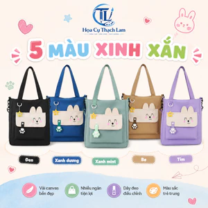 Túi Vải Đeo Vai Hình Thỏ Cute, Túi Tote Đi Học Đi Chơi Nhiều Màu Dễ Thương