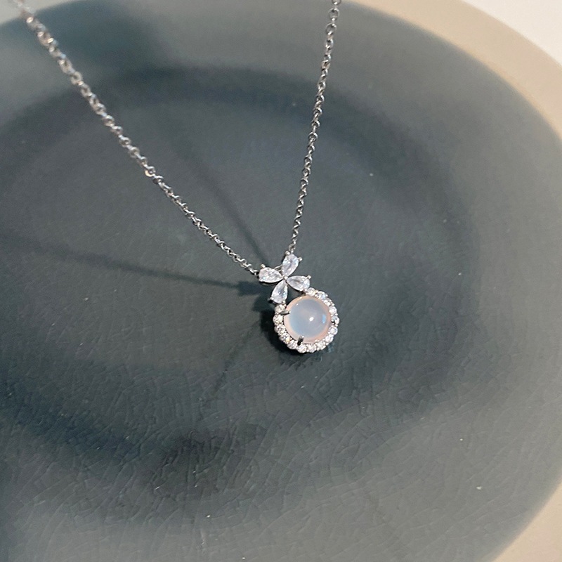 Dây Chuyền Nữ Mạ Bạc Đá Trắng Ánh Trăng Đính Zircon Cao Cấp - Vòng Cổ Bạc Thanh Lịch Phong Cách Tiểu Thư