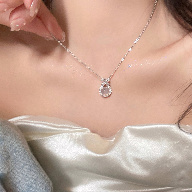 Dây Chuyền Nữ Mạ Bạc Đá Trắng Ánh Trăng Đính Zircon Cao Cấp - Vòng Cổ Bạc Thanh Lịch Phong Cách Tiểu Thư