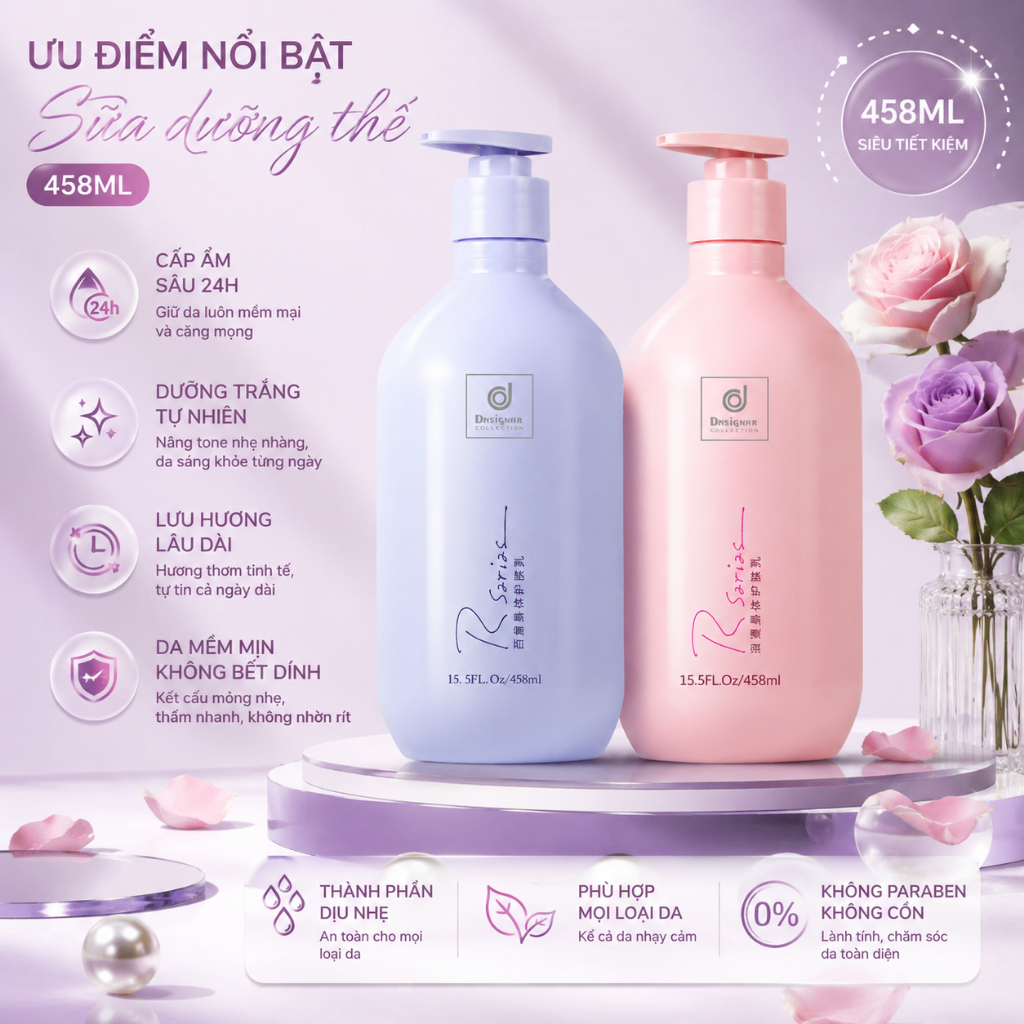 Kem dưỡng thể sữa 458 ml • Làm trắng da • Dưỡng ẩm • Hương thơm lâu phai • Giúp da mềm mịn và phục hồi làn da