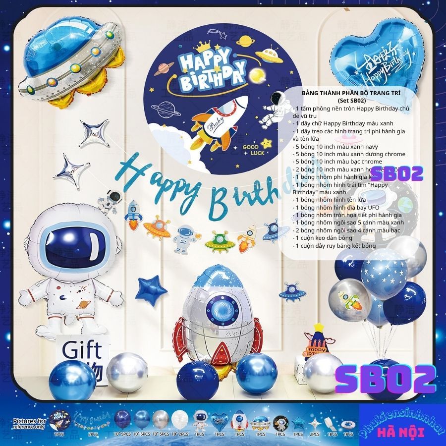 [TẶNG SỐ 80CM, BƠM, MŨ] Set Sinh Nhật Chủ Đề Vũ Trụ, Phi Hành Gia, Tàu Vũ Trụ Dành Cho Bé Trai Đầy Đủ Phụ Kiện