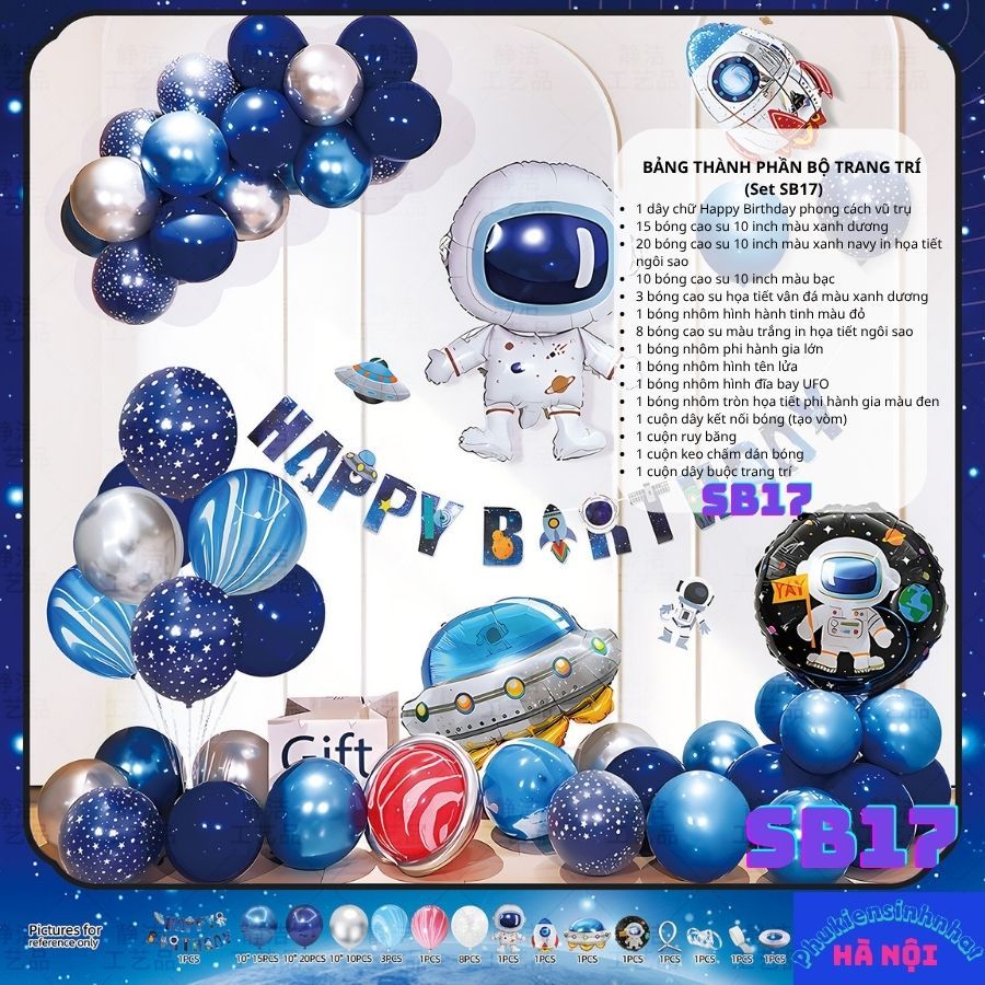 [TẶNG SỐ 80CM, BƠM, MŨ] Set Sinh Nhật Chủ Đề Vũ Trụ, Phi Hành Gia, Tàu Vũ Trụ Dành Cho Bé Trai Đầy Đủ Phụ Kiện