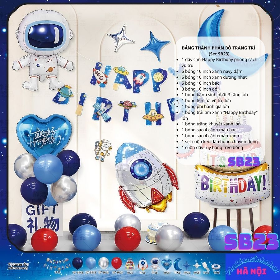 [TẶNG SỐ 80CM, BƠM, MŨ] Set Sinh Nhật Chủ Đề Vũ Trụ, Phi Hành Gia, Tàu Vũ Trụ Dành Cho Bé Trai Đầy Đủ Phụ Kiện