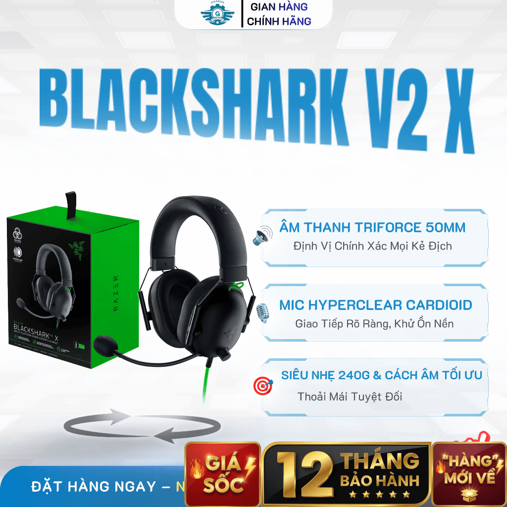 [🔰Chính Hãng-NEW] Tai Nghe Gaming Razer BlackShark V2 X – Chống Ồn, 7.1 Surround, 3.5mm, 50mm Driver