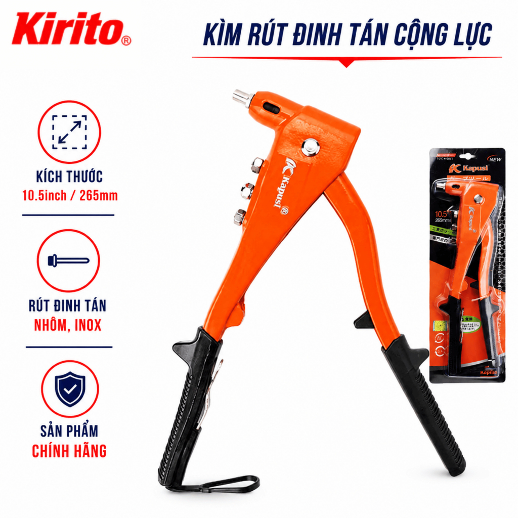 Kìm Rút Đinh Tán Cộng Lực Kapusi K6801 - Kềm Rút Rive Đinh Tán Nhôm Inox Tay Cầm Dài