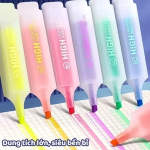 Bộ 6 bút dạ quang phẳng ngòi rộng nhanh khô màu bền, bút highlight đánh dấu ghi chép học sinh văn phòng