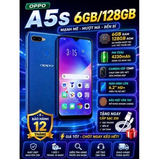 OPPO A5s 6GB/128GB – Máy Zin Đẹp, Pin Trâu 4230mAh, Màn 6.2” Rộng, Chạy Mượt, Bảo Hành 12 Tháng, Tặng Sạc
