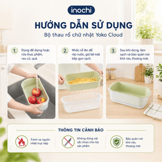 BỘ THAU RỔ CHỮ NHẬT Inochi Yoko Nhật Bản dụng cụ nhà bếp cao cấp tiện lợi Dễ vệ sinh hạn chế rêu mốc