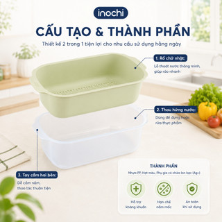 BỘ THAU RỔ CHỮ NHẬT Inochi Yoko Nhật Bản dụng cụ nhà bếp cao cấp tiện lợi Dễ vệ sinh hạn chế rêu mốc