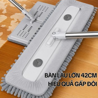 Cây Lau Nhà 42cm Bản Lớn | Cây Lau Nhà Tự Vắt Không Bẩn Tay, Xoay 360, Hút Tóc Mạnh, Tặng 2 Bông Lau