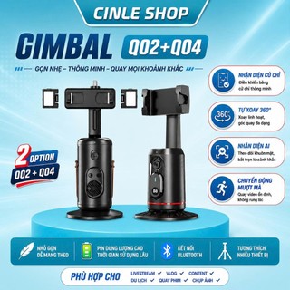 Gimbal Q02 + Q04 AI tự xoay 360° nhận diện khuôn mặt & cử chỉ, phù hợp phát trực tiếp quay video