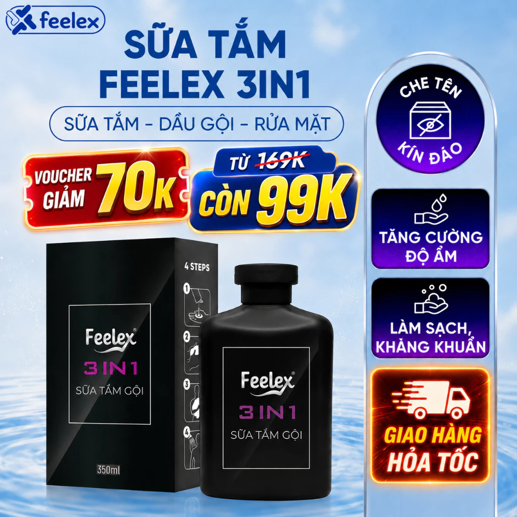 Sữa tắm gội rửa mặt Feelex 3 in 1 hương nước hoa 350ml