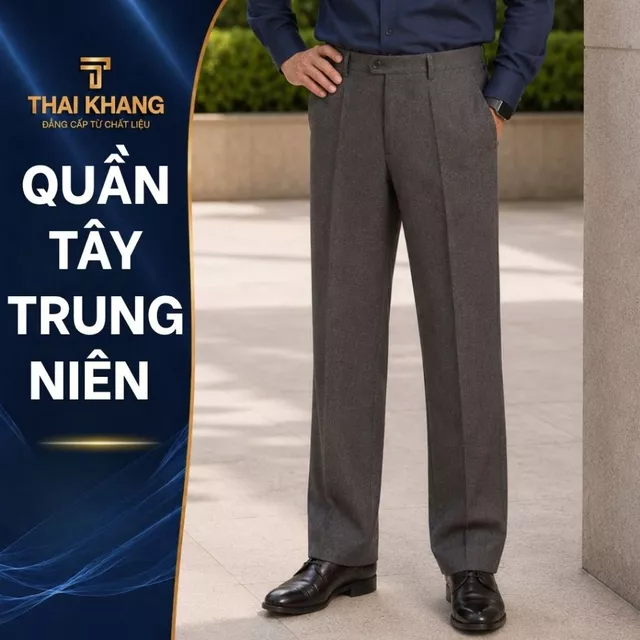 Quần tây nam trung niên Thái Khang vải dày mềm loại quần tây nam ống suông form rộng rãi QUAN02