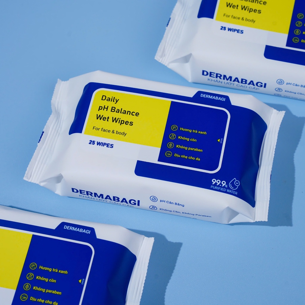 Khăn Ướt DERMABAGI Daily pH Balance Wet Wipes 25 Tờ - Cân Bằng pH, Làm Sạch Dịu Nhẹ Face & Body, Hương Trà Xanh | BigBuy360 - bigbuy360.vn