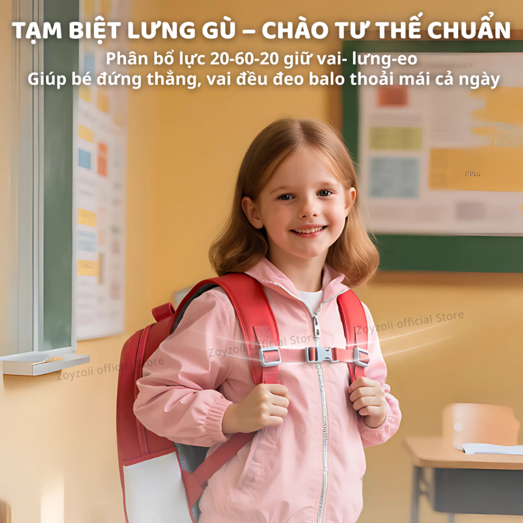 Balo Tiểu Học Zoyzoii Chống Gù Cho Bé Trai Bé Gái Cặp Đi Học Cấp 1 Lớp 1 2 3 Chính Hãng