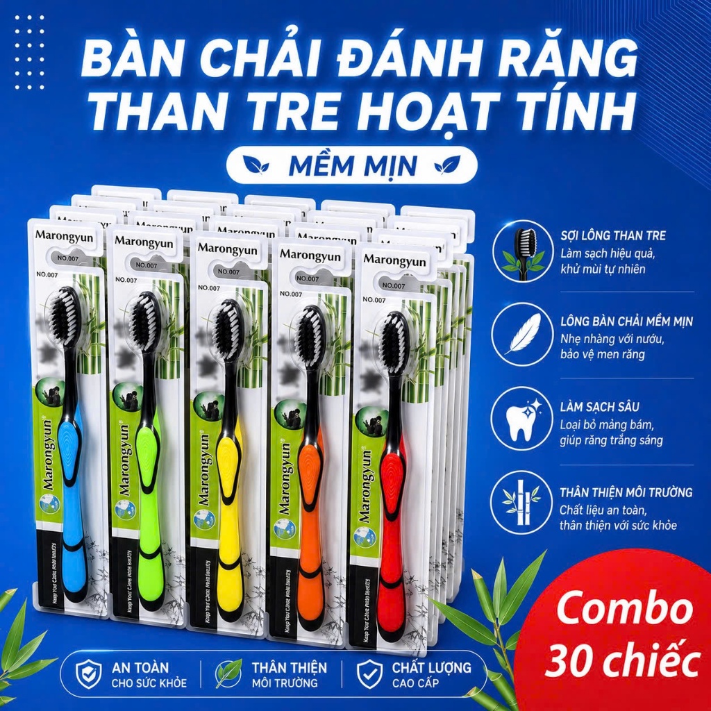 Bàn Chải Đánh Răng Than Tre Hoạt Tính HoangNam Living – Lông Siêu Mềm, Kháng Khuẩn, Chăm Sóc Nướu Nhạy Cảm