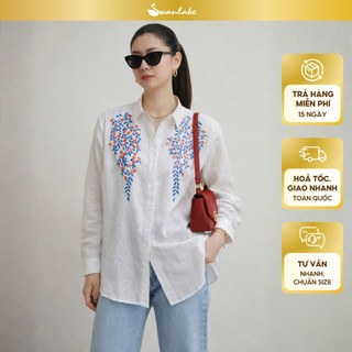 SWANLAKE | Áo Sơ Mi Nữ Vải Linen Tưng Premium Tay Dài Thêu Hoa Cao Cấp Công Sở Thanh Lịch A13696