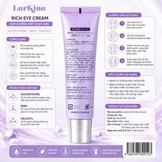 Kem Dưỡng Mắt Larkina Rich Eye Cream 28g Nhật Bản Giảm Quầng Thâm Bọng Mắt Dưỡng Ẩm Chống Lão Hóa