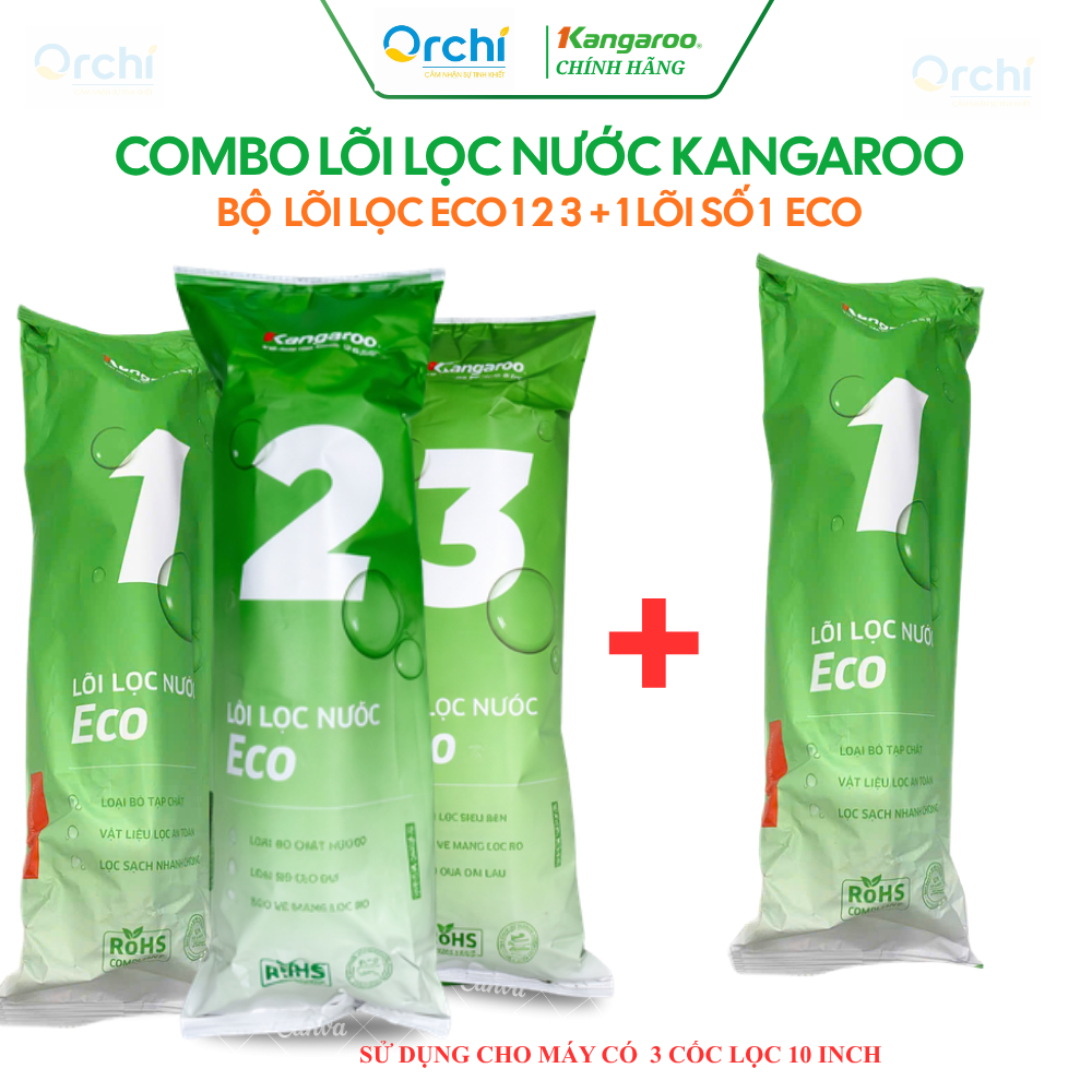 Combo 4 Lõi Lọc Nước 123 Kangaroo ECO Và Lõi Số 1 (123+1) Hoặc 5 Lõi (123+11) Loại Bỏ Cặn Bẩn Tiết Kiệm Chi Phí