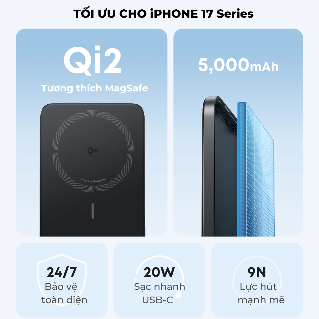 Sạc dự phòng từ tính không dây Anker Nano Maggo 5000mAh 15W | Mỏng nhỏ gọn - A1665| BH 18 tháng | BigBuy360 - bigbuy360.vn