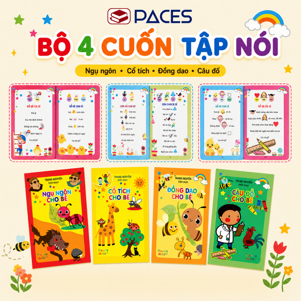 Sách - Đồng Dao, Cổ Tích, Ngụ Ngôn, Câu Đố Cho Bé Tập Nói, Giáo Dục Sớm Cho Bé Từ 0-6 Tuổi SPACES