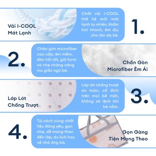 Bộ 5 Món Chăn Gối Gấp Gọn Cho Bé Đi Học Mầm Non, Tiểu Học | 70x120cm | Chất Liệu Cotton - Viscose, I Cool Mát Lạnh
