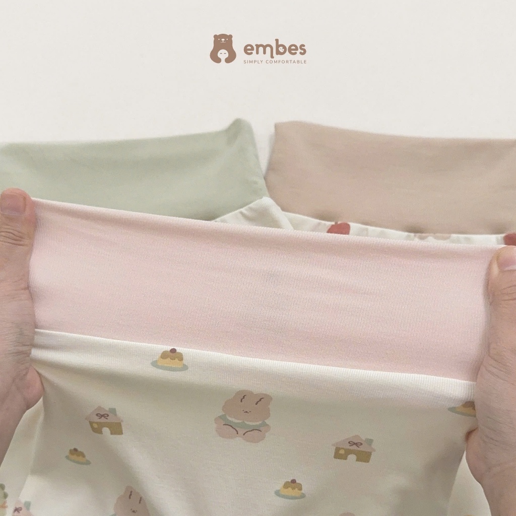 Bộ Sơ Sinh Embes, Bộ Dài Tay Cài Chéo Họa Tiết In Tràn Chất Viscose Mềm Cho Bé Sơ Sinh Từ 0-9Tháng