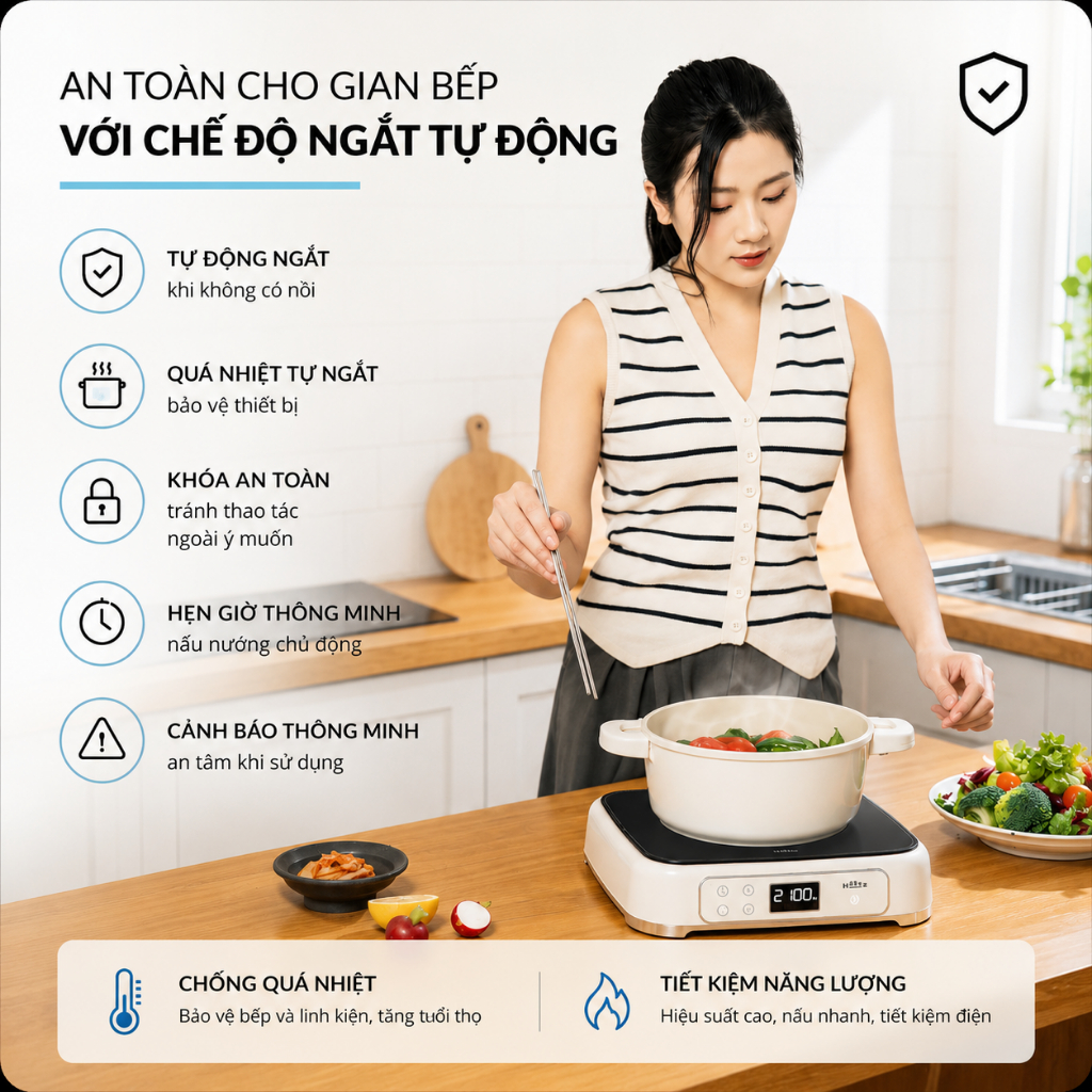 Bếp Từ Đơn Haatz CIM260 2100W Mặt Kính Ceramic Cảm Ứng Thông Minh Hẹn Giờ 4 Giờ Khóa Trẻ Em