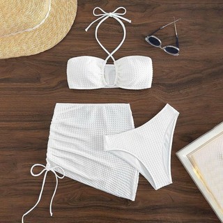 Quần bơi lẻ, quần bikini đi biển nữ chất vải xốp màu trắng cạp thấp siêu xinh hàng VNXK