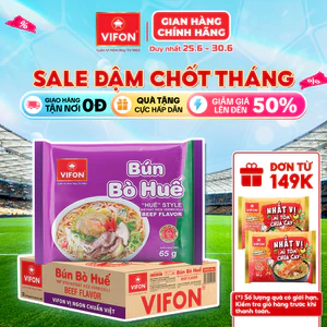 Thùng 30 Gói Bún Bò Huế VIFON 65g Sợi Bún Gạo Dai Mềm Nước Dùng Đậm Đà Chuẩn Vị Cố Đô