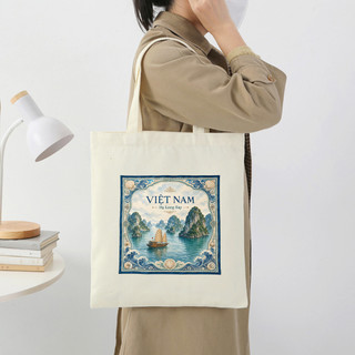 Túi tote có khóa hình Hạ Long Việt Nam túi vải tote Hạ Long Quảng Ninh đặc trưng dày dặn canvas bag 35x40cm tota0338b