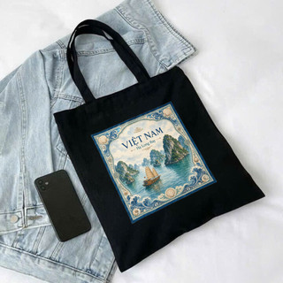 Túi tote có khóa hình Hạ Long Việt Nam túi vải tote Hạ Long Quảng Ninh đặc trưng dày dặn canvas bag 35x40cm tota0338b