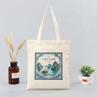 Túi tote có khóa hình Hạ Long Việt Nam túi vải tote Hạ Long Quảng Ninh đặc trưng dày dặn canvas bag 35x40cm tota0338b