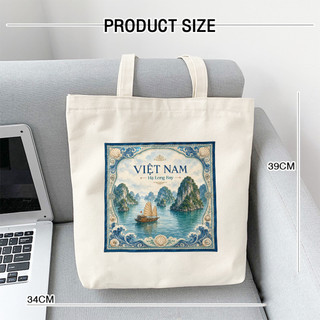 Túi tote có khóa hình Hạ Long Việt Nam túi vải tote Hạ Long Quảng Ninh đặc trưng dày dặn canvas bag 35x40cm tota0338b