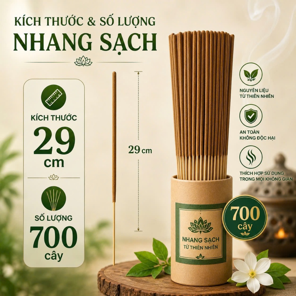Nhang Thảo Dược Sạch Tâm Việt – HoangNam Living (Hương Quế 29cm, 100% Nguyên Liệu Tự Nhiên, An Toàn Cho Phòng Máy Lạnh)