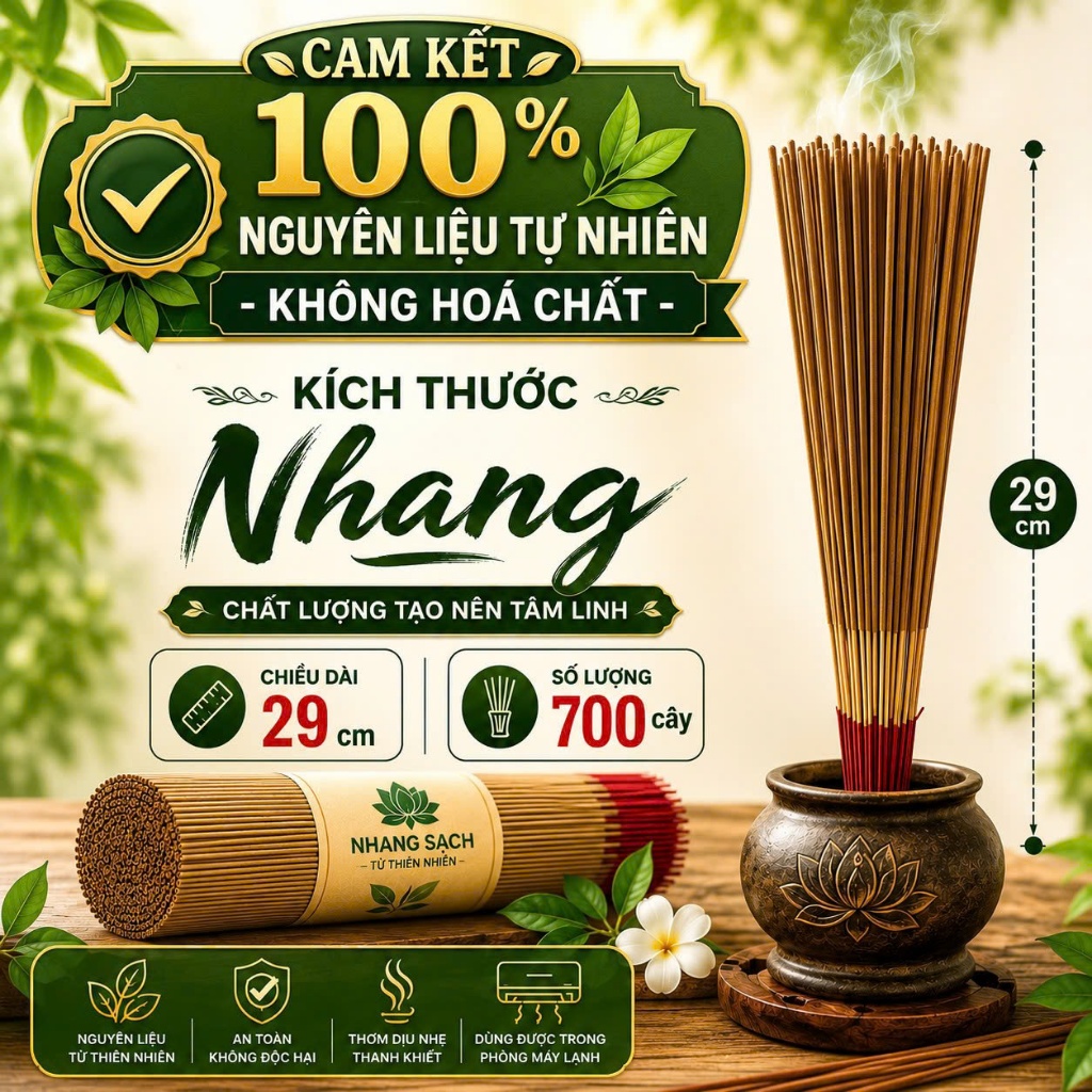 Nhang Thảo Dược Sạch Tâm Việt – HoangNam Living (Hương Quế 29cm, 100% Nguyên Liệu Tự Nhiên, An Toàn Cho Phòng Máy Lạnh)