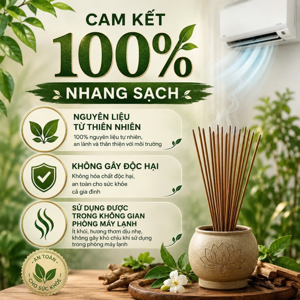 Nhang Thảo Dược Sạch Tâm Việt – HoangNam Living (Hương Quế 29cm, 100% Nguyên Liệu Tự Nhiên, An Toàn Cho Phòng Máy Lạnh)